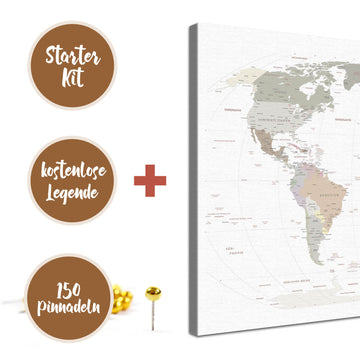 Bundle Slim Line Leinwandbild - World Map White - Pinnwand 100x70, Deutsch
