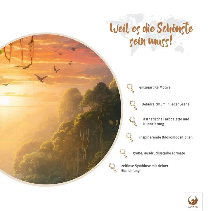 Deine Limited Edition Jungle Fever wartet nur darauf, deine heimische Galerie zu erweitern. Detailreich mit einer ästhetischen Fargebung und Nuancierung inspiriert es dich Tag für Tag. Die große aber zeitlose Erscheinung macht Jungle Fever zu deinem langjährigen Begleiter in deiner Wohnung. Lass dich von deiner Limited Edition immer wieder inspirieren.