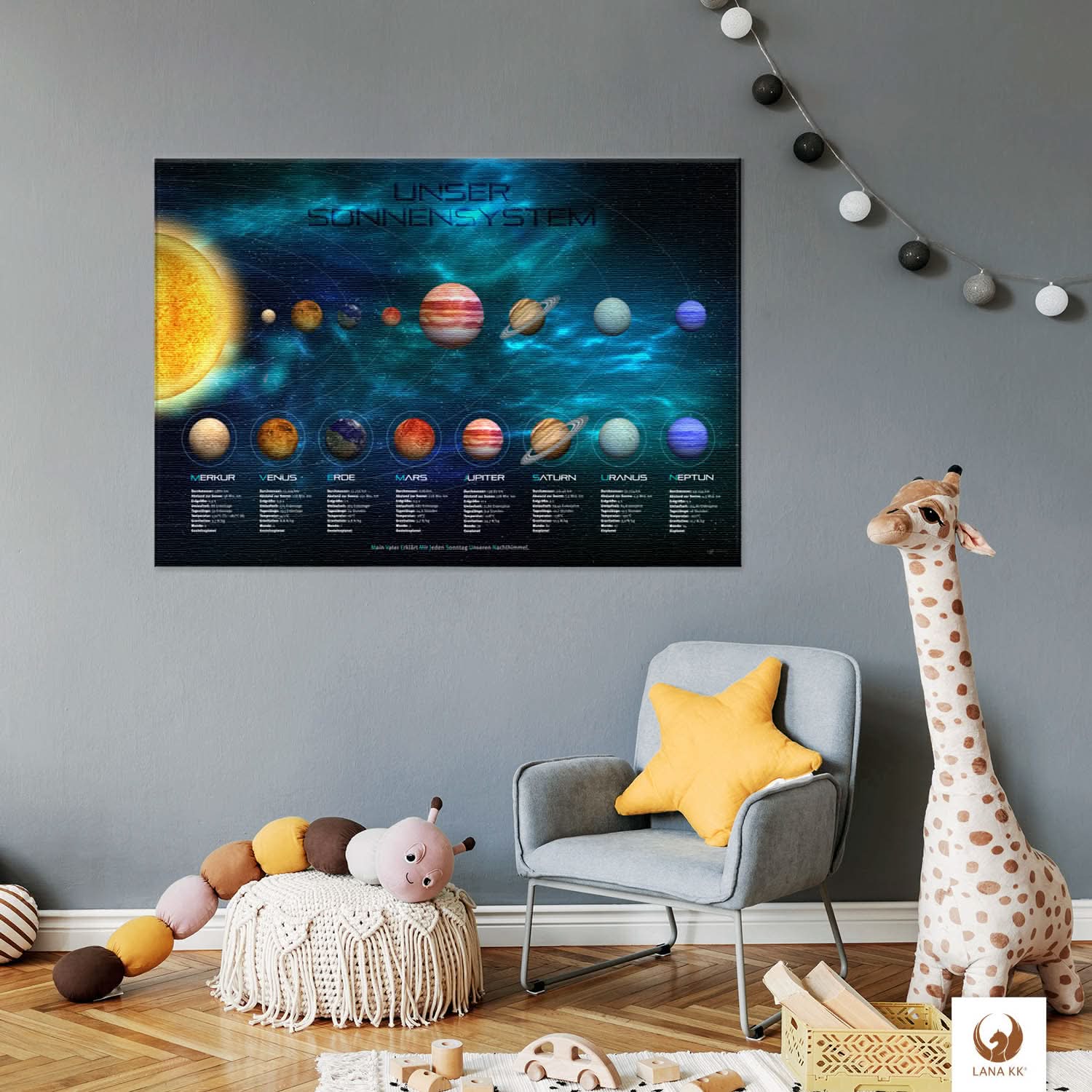 Planeten Blau ist der Blickfang in jedem Kinderzimmer. Dekorativ und pädagisch wertvoll bereichert es den Alltag Deines Kindes.