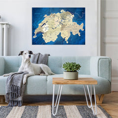 Leinwandbild - Schweizkarte Blue Ocean - Pinnwand