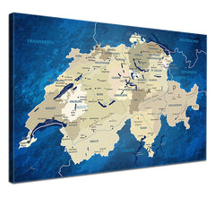 Leinwandbild - Schweizkarte Blue Ocean - Pinnwand