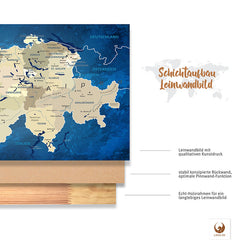 Leinwandbild - Schweizkarte Blue Ocean - Pinnwand