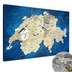 Leinwandbild - Schweizkarte Blue Ocean - Pinnwand