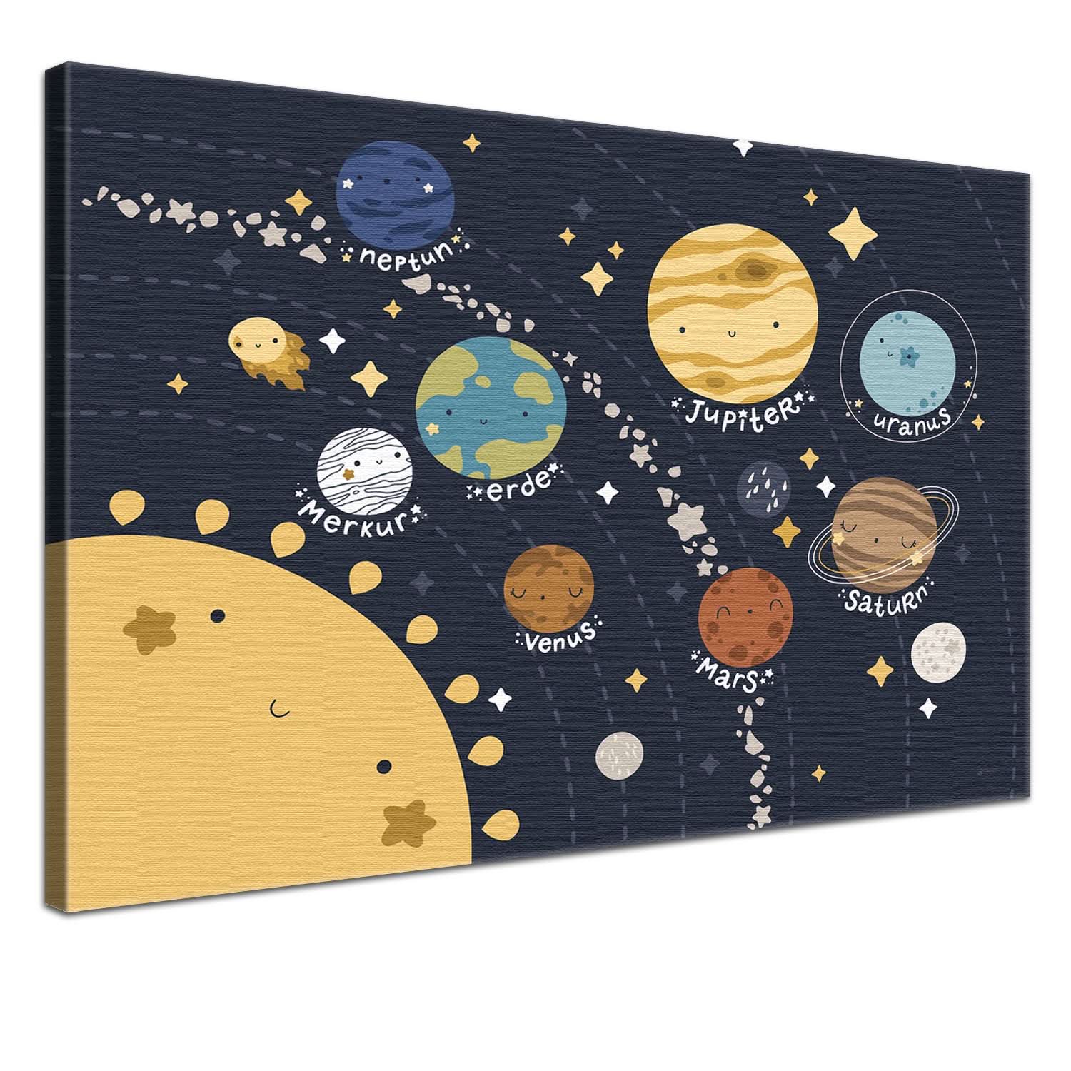 Weltall Kids Blau als hochwertige Leinwand für das Kinderzimmer Deines kleinen Forschers.