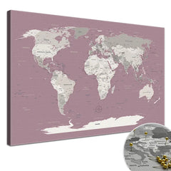 Erwecke Deine Wände zum Leben mit deiner World Map Altrosa als Slim Line Variante. Deine Weltkarte als Pinnwand ist auf eine Baumwoll-Leinwand von 320 g/m² mit matter Oberfläche gedruckt. Auf einen 2 cm tiefen Keilrahmen gespannt kommt deine Weltkarte in jedem deiner Räume zur Geltung. Mit ökologischen, wasserbasierten Farben bedruckt, die vollständig abbaubar sind, und UV-echten Farben, verspricht sie dir für mindestens 75 Jahre lebendige Freude.