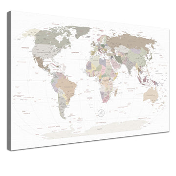 Bundle Slim Line Leinwandbild - World Map White - Pinnwand 100x70, Deutsch