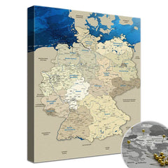 Leinwandbild - Deutschlandkarte Blue Ocean  - Pinnwand