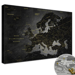 Leinwandbild - Europakarte Noir - Pinnwand