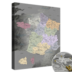 Leinwandbild - Frankreichkarte Edelgrau  - Pinnwand