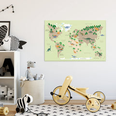 Weltkarte Kinder Grün - Dinosaurier, Englisch