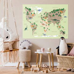 Weltkarte Kinder Grün - Dinosaurier, Englisch