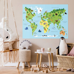 Weltkarte Kinder Bunt - Tiere, Deutsch