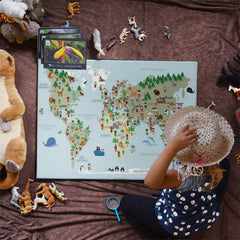 Weltkarte Kinder Hellblau - Tiere, Menschen, Sehenswürdigkeiten, Deutsch