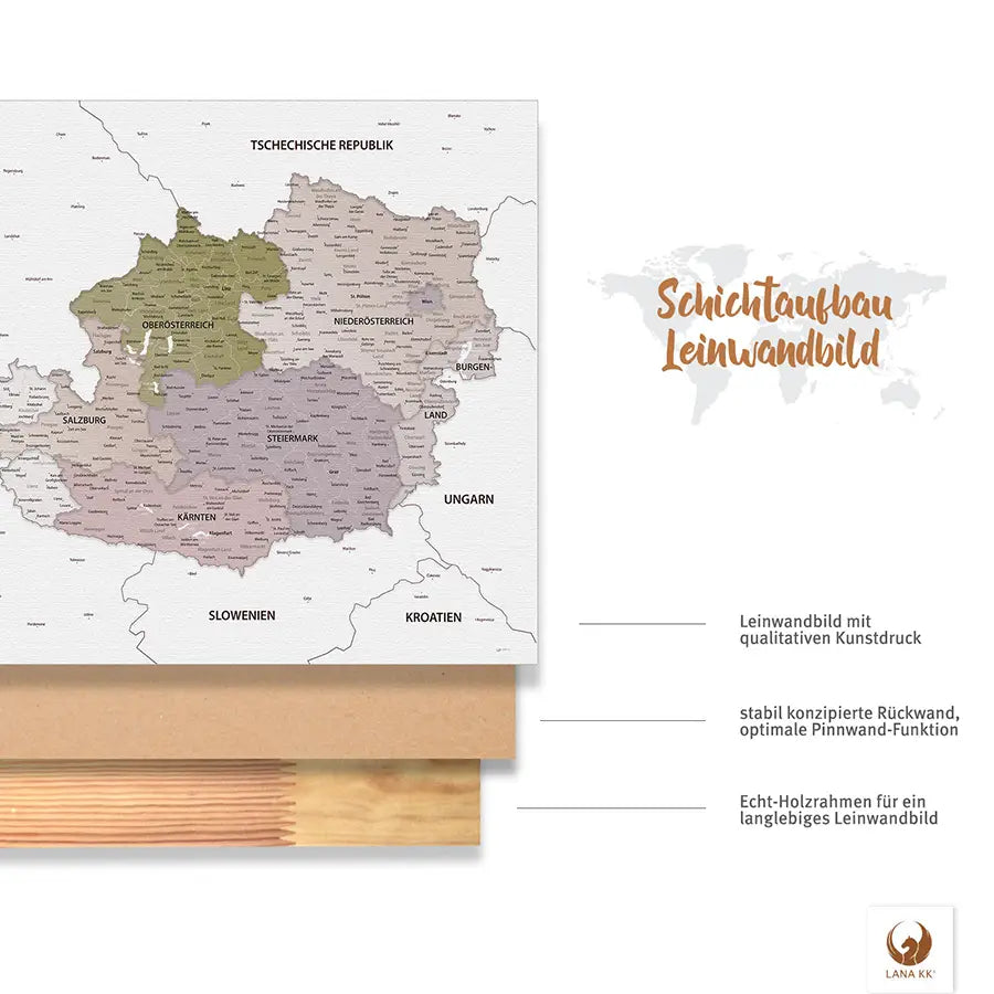 Dank vormontierter Zackenaufhänger kannst Du Deine Österreichkarte Weiß direkt an die Wand bringen und mit dem Pinnen loslegen.