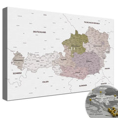 Leinwandbild - Österreichkarte Weiß - Pinnwand