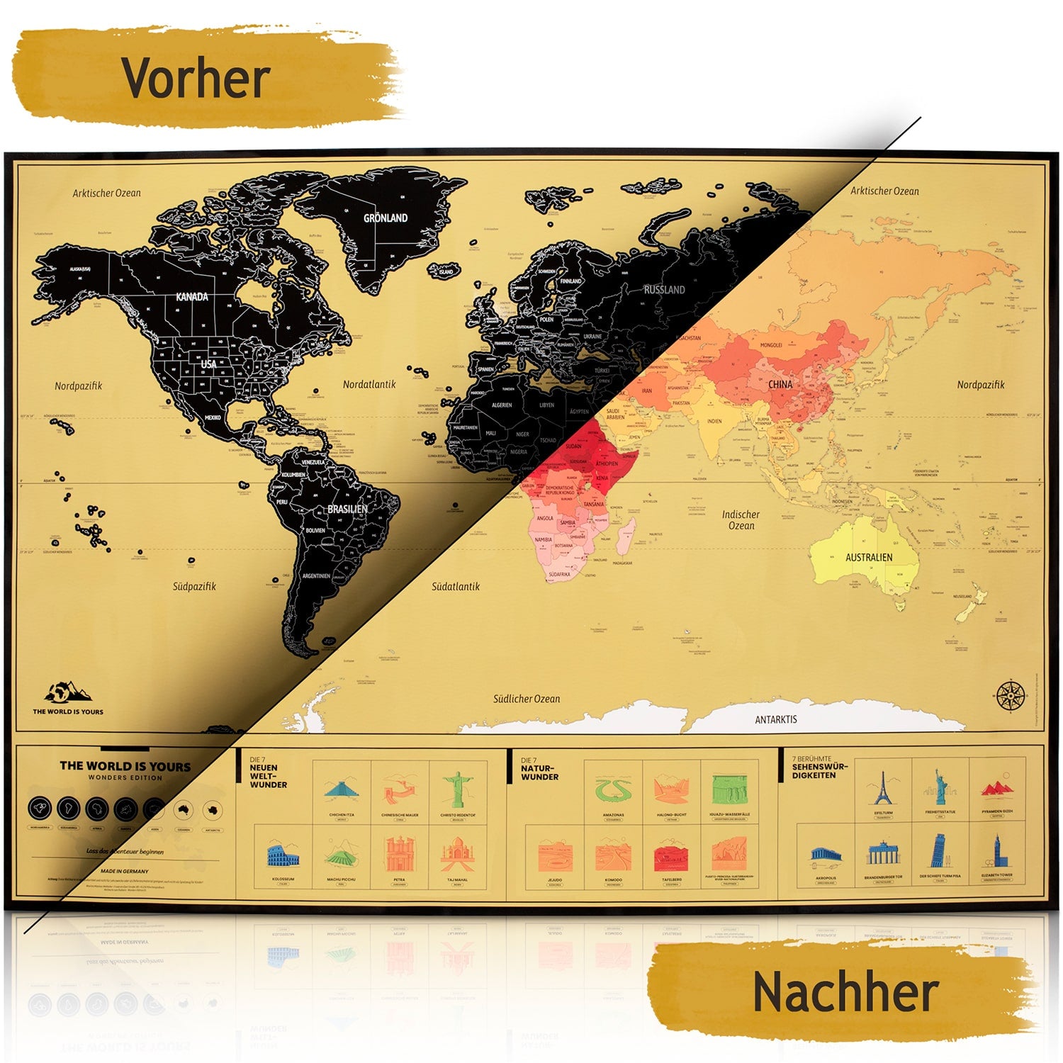 Beim Freirubbeln Deiner Rubbelweltkarte legst Du die bunten Länderfarben frei.