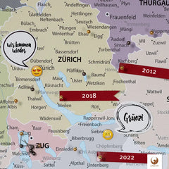 Deine Schweizkarte Graphit Grau ist stabil konstruiert und ist optimal zum Pinnen Deiner Reiseziele.