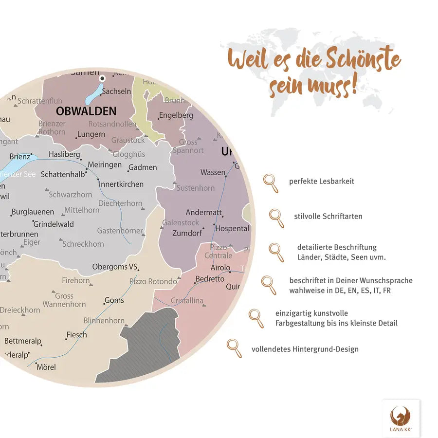 Weil es die Schönste sein muss! Deine Schweizkarte Graphit Grau besticht mit perfekter Lesbarkeit, Detailreichtum und vollendetem Hintergrund-Design.