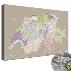 Leinwandbild - Schweizkarte Grau Sand - Pinnwand