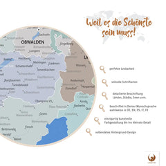 Weil es die Schönste sein muss! Deine Schweizkarte Hellblau besticht mit perfekter Lesbarkeit, Detailreichtum und vollendetem Hintergrund-Design.