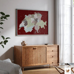 Um Deiner Schweizkarte Kolonialrot einen noch edleren Eindruck zu verpassen ist diese auch mit einem Rahmen erhältlich.