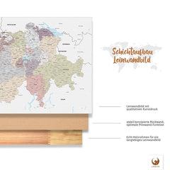 Dank vormontierter Zackenaufhänger kannst Du Deine Schweizkarte Weiß direkt an die Wand bringen und mit dem Pinnen loslegen.