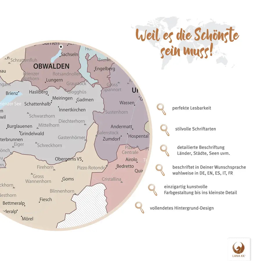 Weil es die Schönste sein muss! Deine Schweizkarte Weiß besticht mit perfekter Lesbarkeit, Detailreichtum und vollendetem Hintergrund-Design.