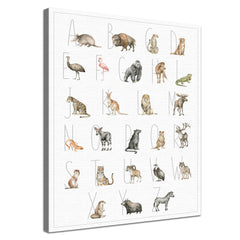 Dein Tierwelt Alphabet Motiv als edle Leinwand mit natürlicher Baumwolle und nachhaltigen Holzrahmen.