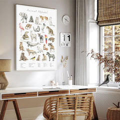 Stilvoll und schlicht fügt sich Dein Tierwelt Alphabet Poster in Deine Räume ein.