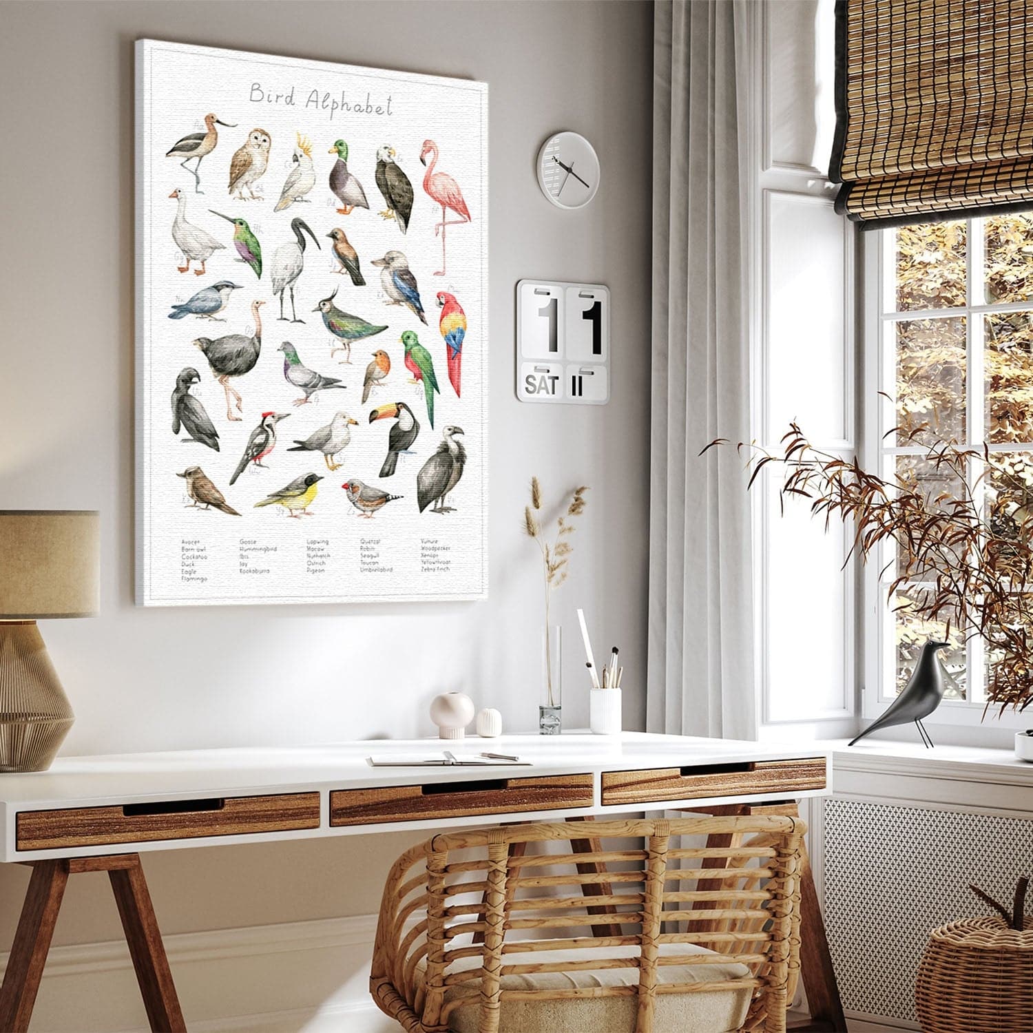 Ob Kinderzimmer, Wohnzimmer, Schlafzimmer oder Flur - Dein Tierwelt Vogel Alphabet Bild passt in jeden Raum.