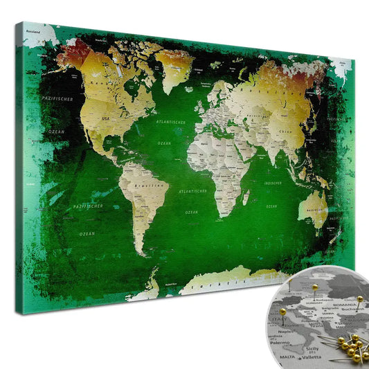 Deine Weltkarte Grün als Premiumleinwand mit 2 cm breiten Rahmen.