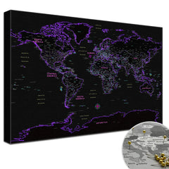 Leinwandbild – Weltkarte Neon - Pinnwand