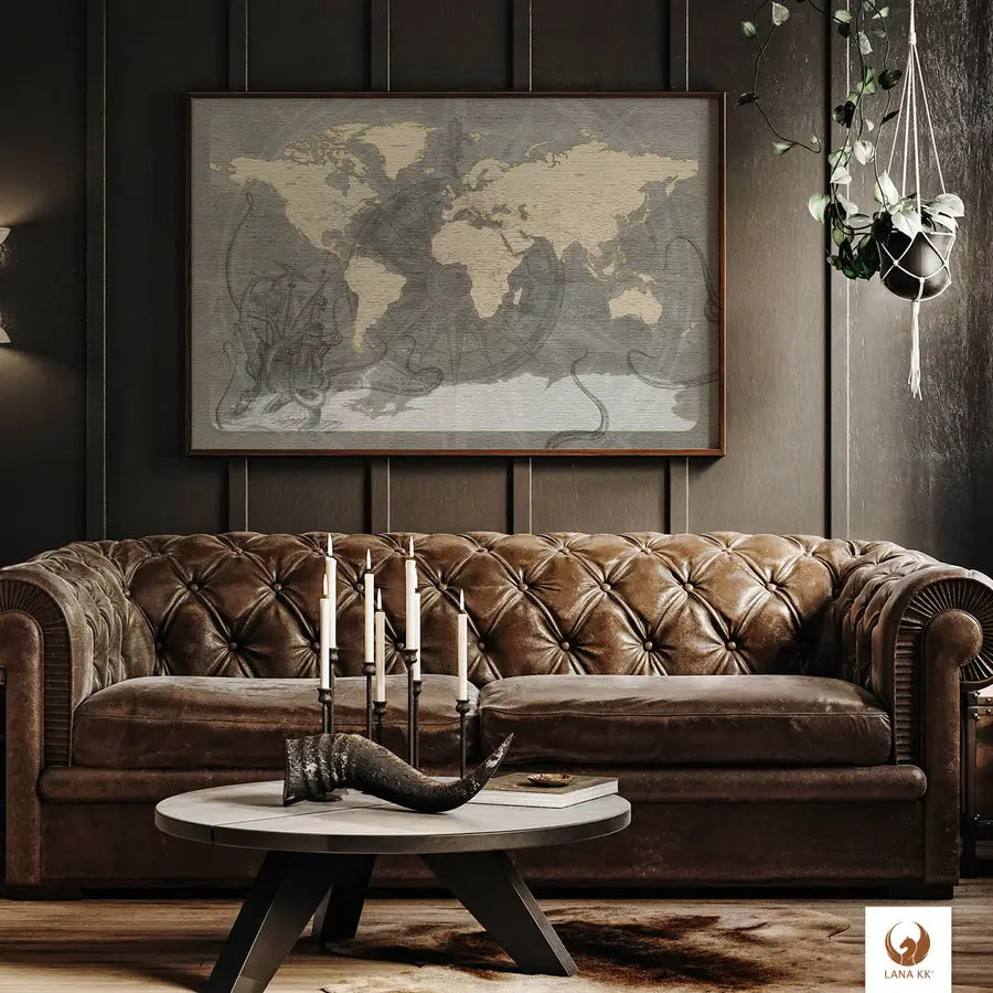 Farben, die den Unterschied machen! Deine Piratenkarte Blackbeard besticht mit erstklassigem Druck, leuchtenden Farben und ist dabei vollkommen frei von Chemie und Farbstoffen. Rustikal gestaltete Weltkarte für dein herrschaftlichen Wohn-Look.