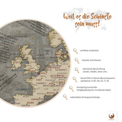 Deine Piratenkarte Blackbeard als Poster wartet darauf, mit deinen Erinnerungen gefüllt zu werden. Mit perfekter Lesbarkeit und stilvollen Schriftarten ist sie schön und ideal zur Reiseplanung. Jedes Land, jede Stadt und die dazugehörigen Gewässer sind mit Liebe zum Detail beschrieben. Du hast die Wahl deiner bevorzugten Sprache - auf Deutsch, Englisch, Spanisch, Italienisch oder Französisch.