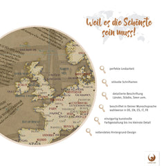 Deine Piratenkarte Salazar als Poster wartet darauf, mit deinen Erinnerungen gefüllt zu werden. Mit perfekter Lesbarkeit und stilvollen Schriftarten ist sie schön und ideal zur Reiseplanung. Jedes Land, jede Stadt und die dazugehörigen Gewässer sind mit Liebe zum Detail beschrieben. Du hast die Wahl deiner bevorzugten Sprache - auf Deutsch, Englisch, Spanisch, Italienisch oder Französisch.