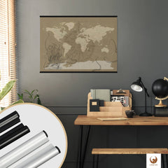 In deinem stilvollen Arbeitszimmer findet deine Piratenkarte Salazar als Poster den perfekten Platz. Sie ist nicht nur ein Dekorationsstück, sondern lässt deine Reisen immer wieder lebendig werden. Markiere mit Stickern und klebe kleinen Fotos an als interaktive Chronik deiner Abenteuer. Mit Posterschienen kannst du schick und super einfach deine Weltkarte als Poster an die Wand hängen.