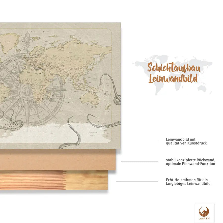 Dank vormontierter Zackenaufhänger kannst Du Deine Piratenkarte Teague direkt an die Wand bringen und mit dem Pinnen loslegen.