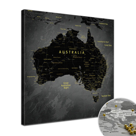 Leinwandbild - Australienkarte Noir - Pinnwand