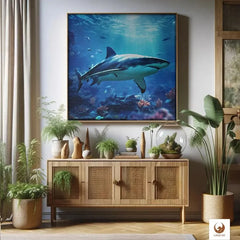 Verleihe deinen Wänden ein Gefühl von Erhabenheit mit Illuminated Shark, einer atemberaubenden Limited Edition. Dieses Meisterwerk, gedruckt auf langlebiger 360 g/m² Baumwoll-Leinwand, wird zum Herzstück jedes Raumes. Illuminated Shark ist ein Blickfang, der zum träumen und zu interessanten Gesprächen einlädt, während es sich elegant und nahtlos in deine Einrichtung integriert.