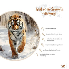 Deine Limited Edition Path of the Tiger wartet nur darauf, deine heimische Galerie zu erweitern. Detailreich mit einer ästhetischen Fargebung und Nuancierung inspiriert es dich Tag für Tag. Die große aber zeitlose Erscheinung macht Path of the Tiger zu deinem langjährigen Begleiter in deiner Wohnung. Lass dich von deiner Limited Edition immer wieder inspirieren.