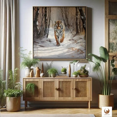 Verleihe deinen Wänden ein Gefühl von Erhabenheit mit Path of the Tiger, einer atemberaubenden Limited Edition. Dieses Meisterwerk, gedruckt auf langlebiger 360 g/m² Baumwoll-Leinwand, wird zum Herzstück jedes Raumes. Path of the Tiger ist ein Blickfang, der zum träumen und zu interessanten Gesprächen einlädt, während es sich elegant und nahtlos in deine Einrichtung integriert.