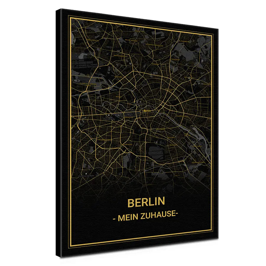 Belebe deine Räume mit der Städtekarte Berlin Noir in der Premium-Edition. Gedruckt auf matter Baumwoll-Leinwand mit einem Gewicht von 320 g/m² und gespannt auf einen 2 cm tiefen Keilrahmen, setzt sie in jedem Raum ein stilvolles Highlight. Die Verwendung von umweltfreundlichen, wasserbasierten und vollständig abbaubaren Tinten sowie UV-beständigen Farben gewährleistet, dass die lebendigen Farben deiner Karte mindestens 75 Jahre strahlen.