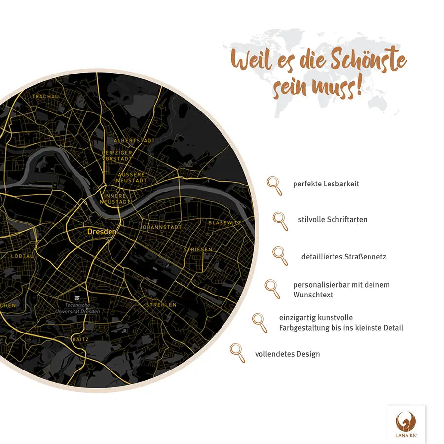 Deine Städtekarte Dresden White ist bereit, zum Zeugnis deiner Erlebnisse zu werden. Sie besticht durch ihre klare Lesbarkeit und elegante Typografie – nicht nur ein Blickfang, sondern auch perfekt, um Reiserouten zu skizzieren oder deine bevorzugten Orte zu kennzeichnen.