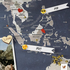Dekoriere Deine Weltkarte Granit Gipfel mit Stickern, Pins und Fotos.