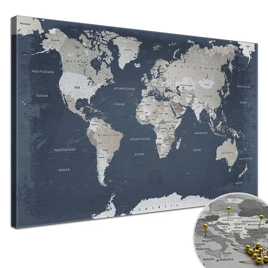 Deine Weltkarte Granit Gipfel als Premiumleinwand mit 2 cm breiten Rahmen.
