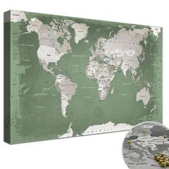Leinwandbild - Weltkarte Salbei - Pinnwand