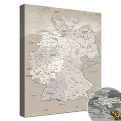Leinwandbild - Deutschlandkarte Beige  - Pinnwand