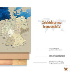 Deine Deutschlandkarte Blue Ocean ist stabil konstruiert und ist optimal zum Pinnen Deiner Reiseziele.