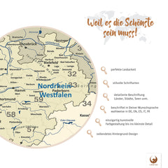 Weil es die Schönste sein muss! Deine Deutschlandkarte Blue Ocean besticht mit perfekter Lesbarkeit, Detailreichtum und vollendetem Hintergrund-Design.