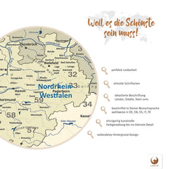 Weil es die Schönste sein muss! Deine Deutschlandkarte Blue Ocean besticht mit perfekter Lesbarkeit, Detailreichtum und vollendetem Hintergrund-Design.